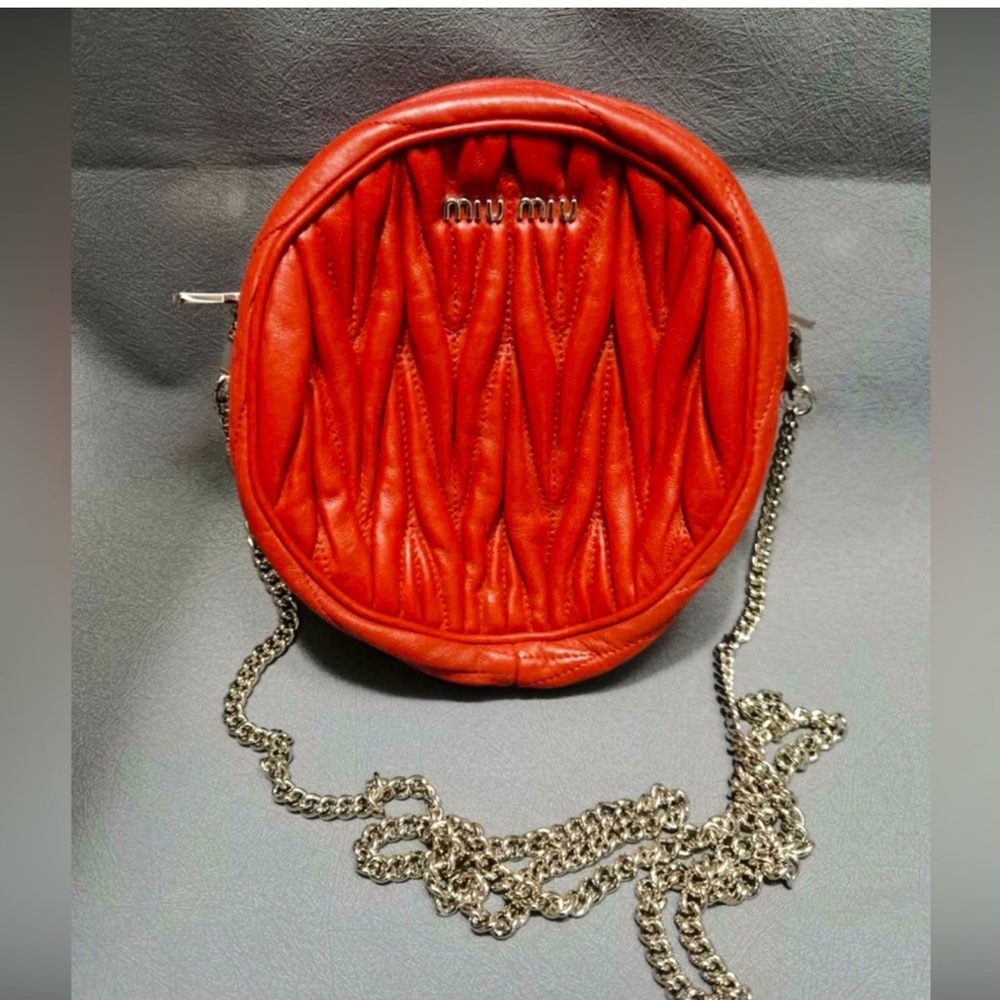 Authentic MIU MIU Matelassé Red Lambskin Round Crossbody Bag - Perfect Condition